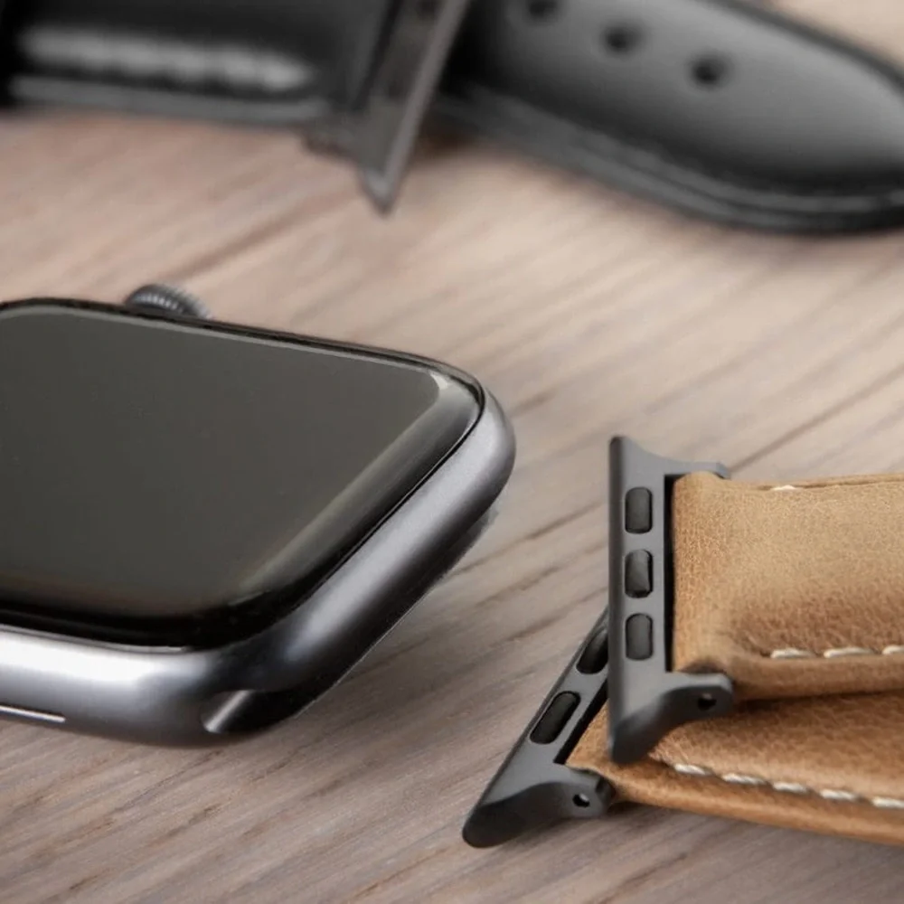 Classic Black Leather watchbands with Silver Buckle